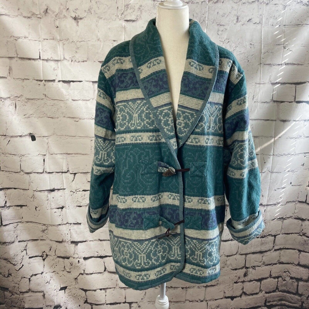 Eddie Bauer Blanket Aztec Southwest Barn Wool Jacket Womens Medium Vtg US Made